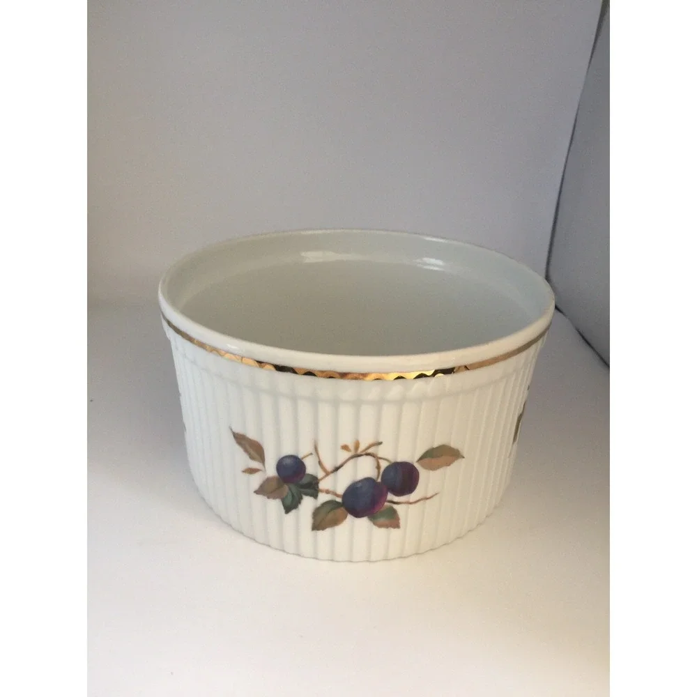 Royal Worcester Porcelain Fire Proof Souffle Bowl Evesham Gold England 7
